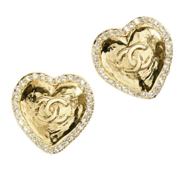 Gold CHANEL Heart Stud Earrings A21 (CHXX021) - Picture 1 of 8
